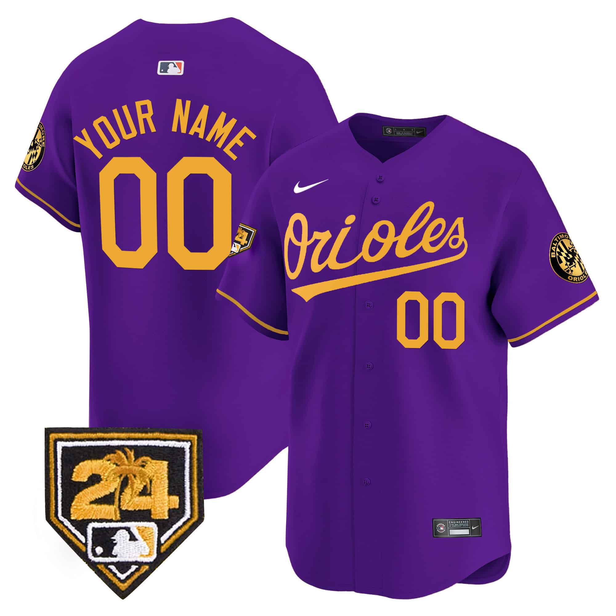 Men Baltimore Orioles Purple Nike 2024 Spring Training Patch Vapor Premier Limited Custom MLB Jersey->customized mlb jersey->Custom Jersey